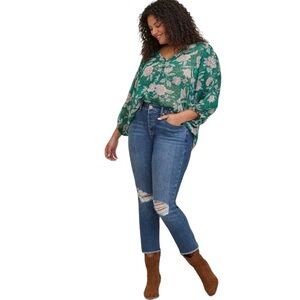 Torrid Women’s Chiffon Lurex Floral Print Plus Size 3X Button-Up Green